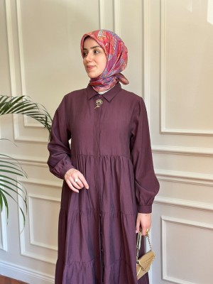 Nihalle Katlı Elbise Mürdüm