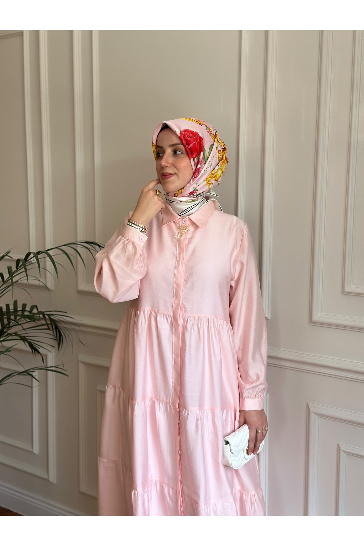 Nihalle Katlı Elbise Pembe