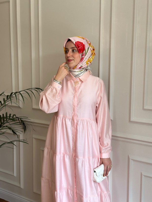 Nihalle Katlı Elbise Pembe