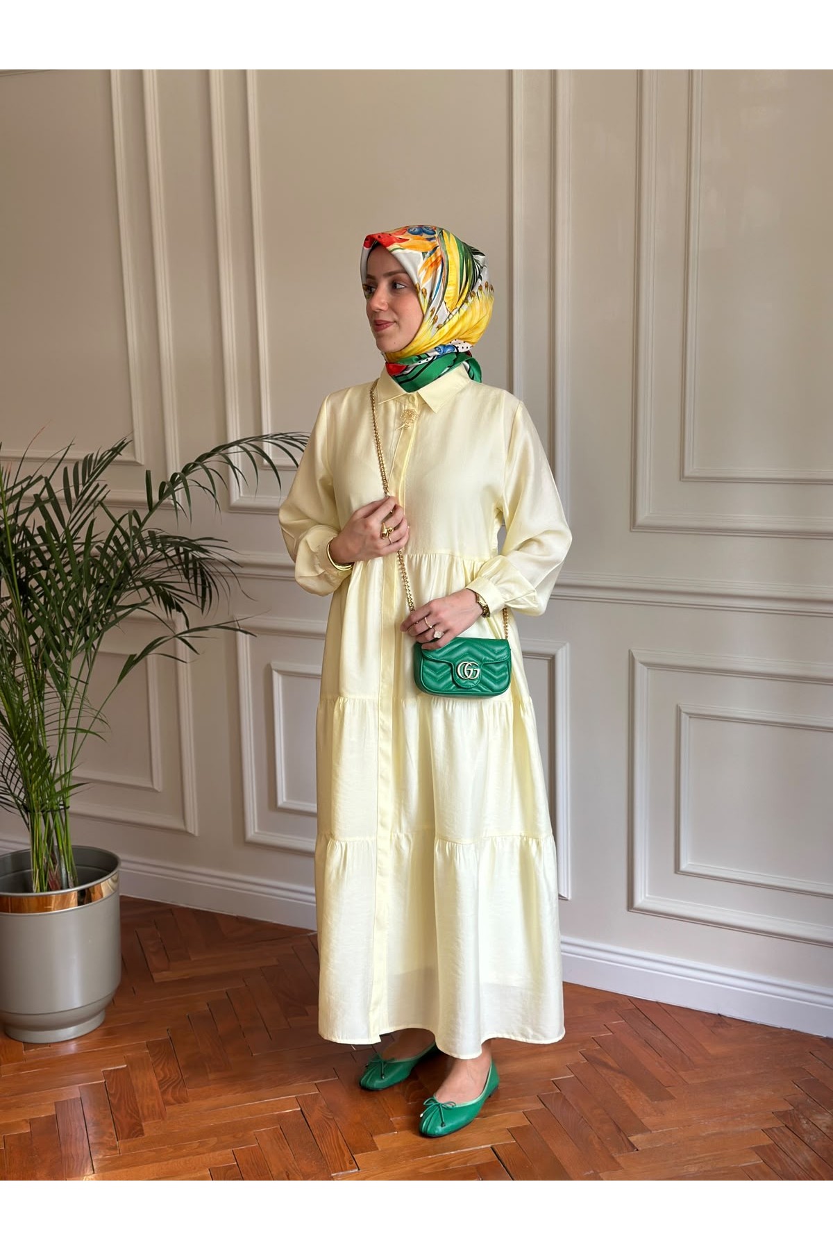 Nihalle Katlı Elbise Sarı